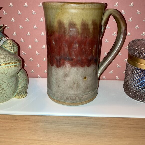 Nicols Pottery Mug USA Tall Hand Turned Stoneware With Rust Band 16 Fl Oz Signed - Picture 11 of 14